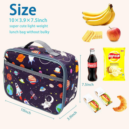Kulle Space Lunch Box for Kids, Insulated Lunch Bag for Boys, Large Capacity Thermal Tote for School, Office, Daycare - Rocket Design, Washable & Leakproof