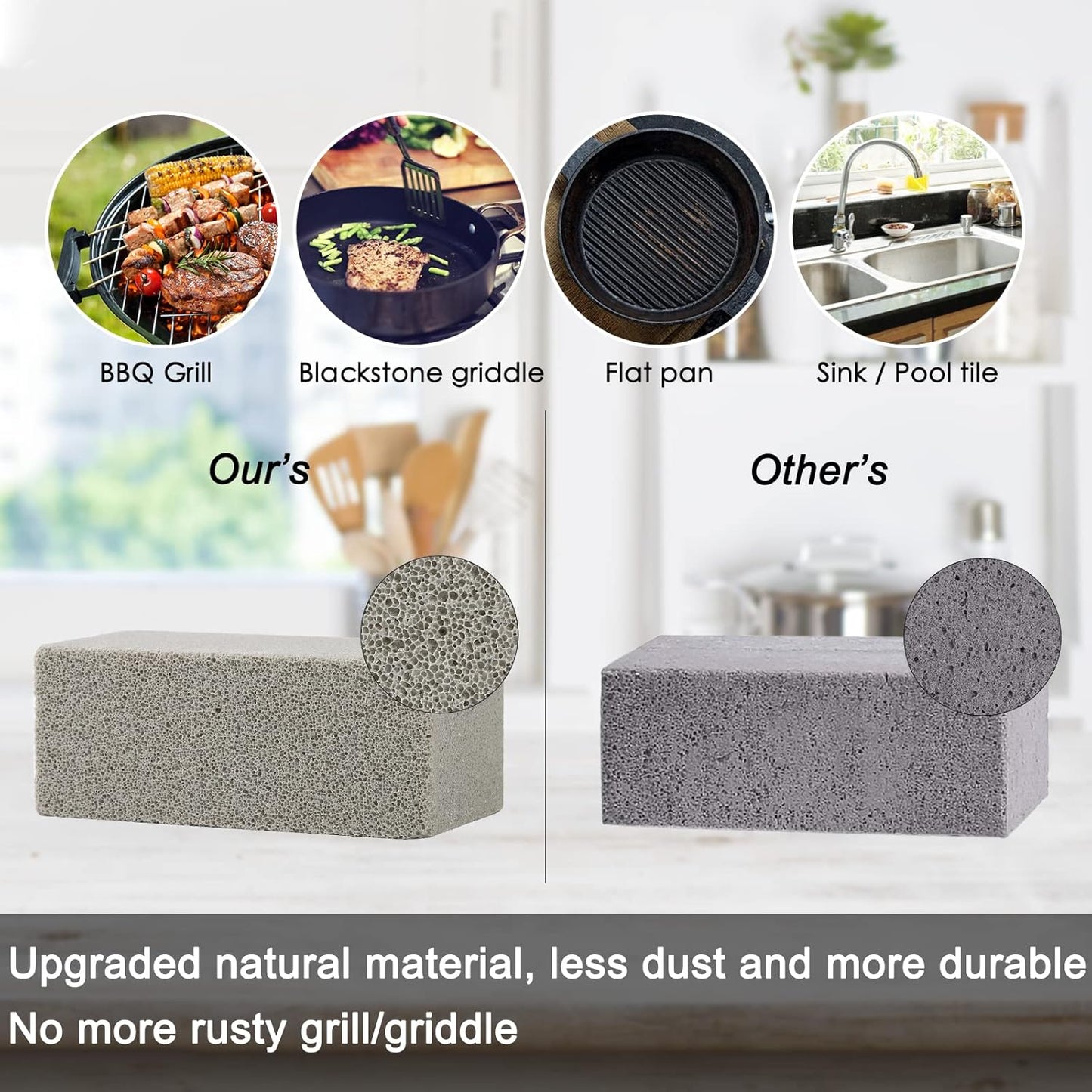 Blackstone Griddle Cleaning kit 16 Pcs, Heavy Duty Grill Cleaning Stone Bricks with Handle,Griddle Scrubber Scouring Pads with Handle and 6" Grill Scraper,Griddle Cleaner Brush Set for Flat Top