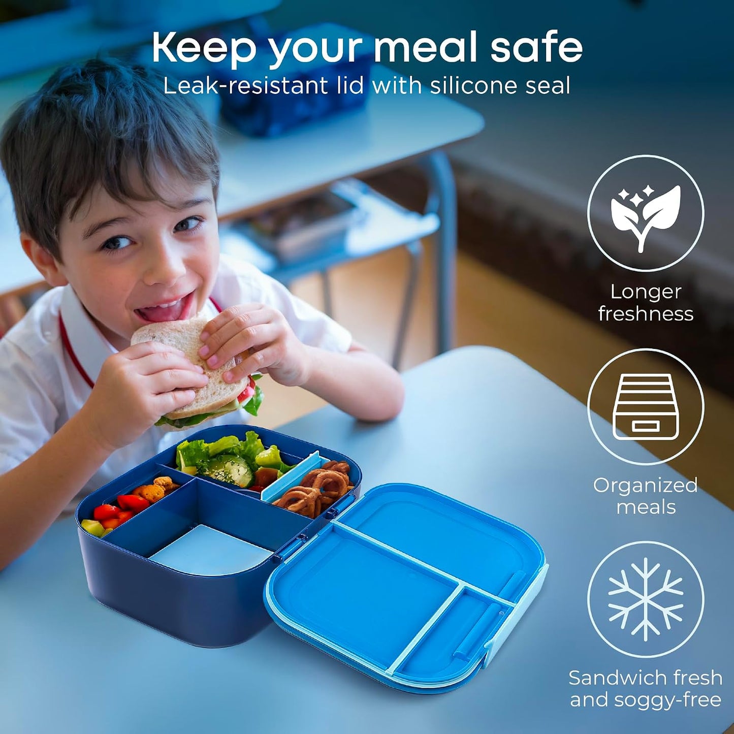 KARRICO Leakproof Lunch Box – 3-Compartment Bento Box, Cooler Pack & Adjustable Divider, Extra Large & BPA-Free – Dishwasher Safe, Ideal for On-the-Go Meals, Green
