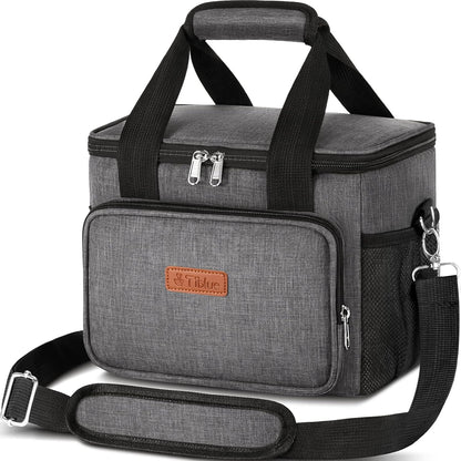 Tiblue Insulated Lunch Bag for Women/Men, Reusable Lunch Box for Office Work School Picnic,Leakproof Freezable Cooler Bag with Adjustable Shoulder Strap for Kid/Adult(Medium, Black & White Stripes)