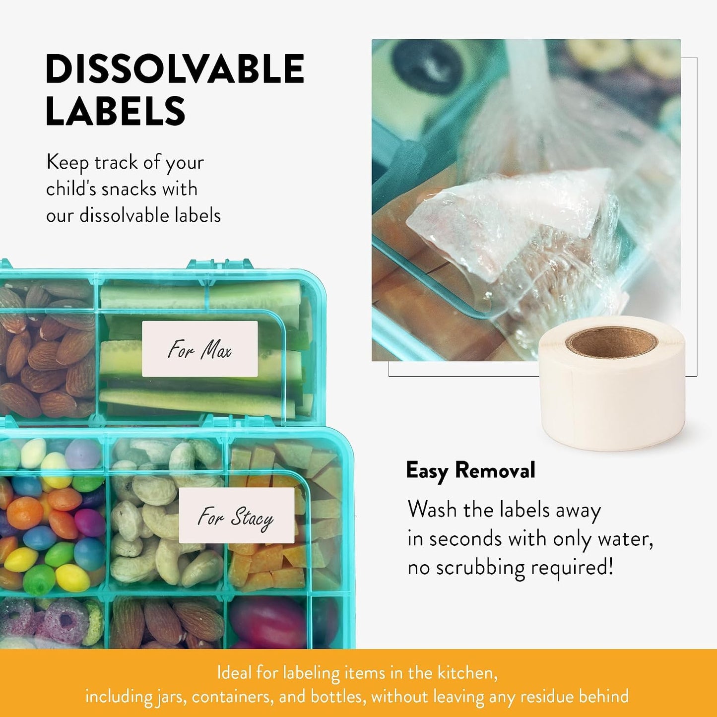 Large Kids Snack Box Containers Set of 2 -100 Labels, BPA-Free, Adjustable Compartments, Dishwasher Safe, Reusable Tray, Food Grade, Meal Prep Container, PARENT TESTED PARENT APPROVED AWARD (Clear)
