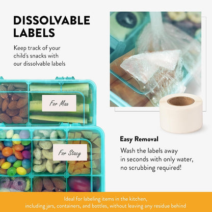 Large Kids Snack Box Containers Set of 2 -100 Labels, BPA-Free, Adjustable Compartments, Dishwasher Safe, Reusable Tray, Food Grade, Meal Prep Container, PARENT TESTED PARENT APPROVED AWARD (Clear)