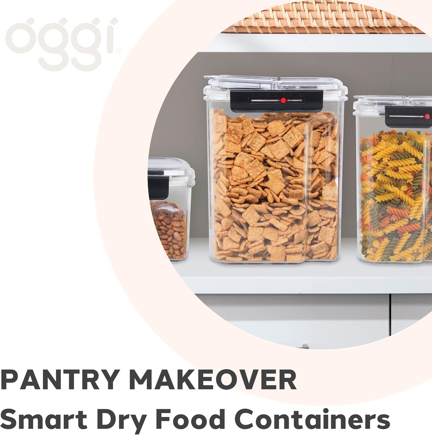 Oggi Easi Grip 23oz Moisture Proof Storage Container, Ultra Clear BPA-Free Sealable Canister, Flip Open Pouring Lid, Date Reminder Slider on Clip, Ideal Kitchen and Pantry Storage (23oz / 0.68lt)