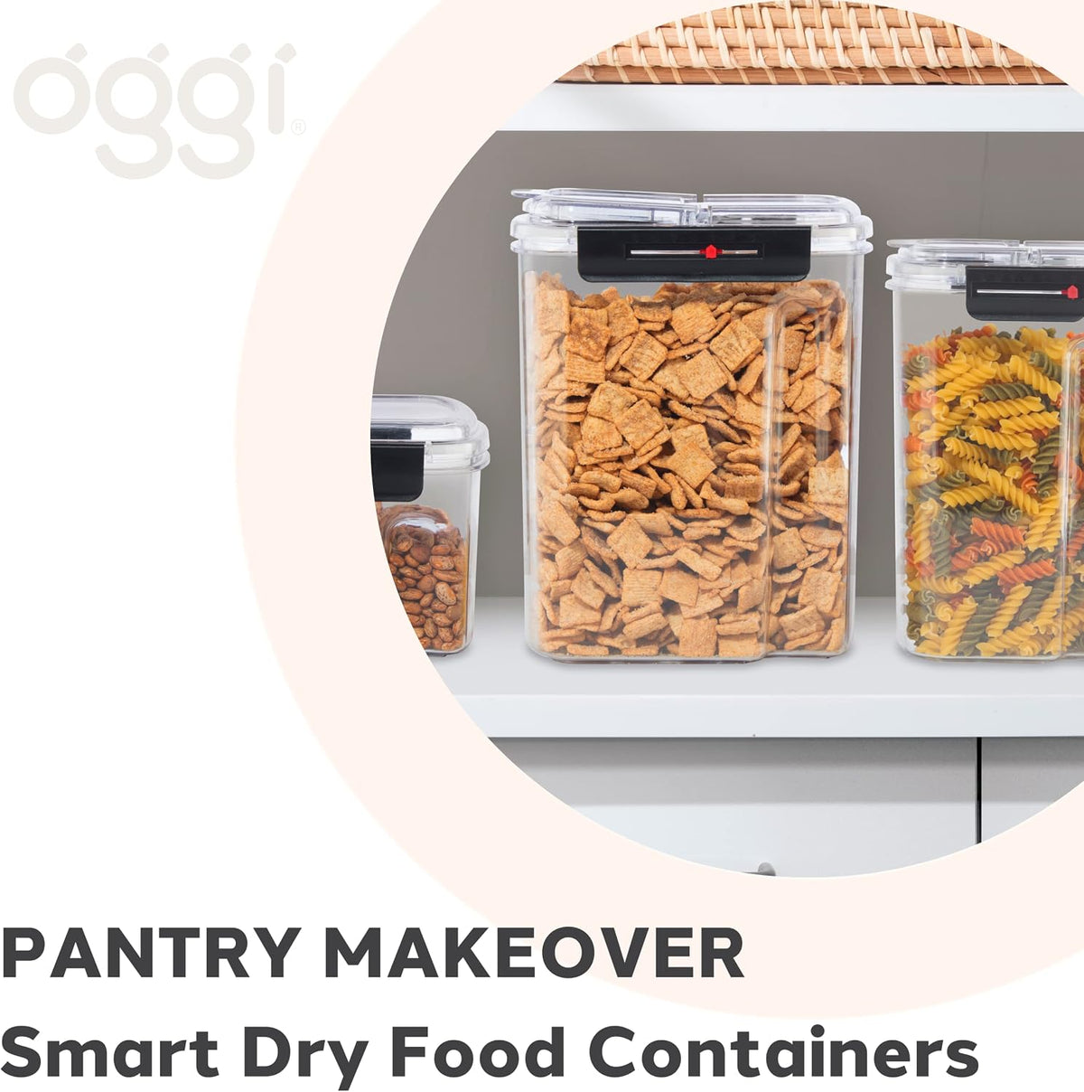 Oggi Easi Grip 23oz Moisture Proof Storage Container, Ultra Clear BPA-Free Sealable Canister, Flip Open Pouring Lid, Date Reminder Slider on Clip, Ideal Kitchen and Pantry Storage (23oz / 0.68lt)