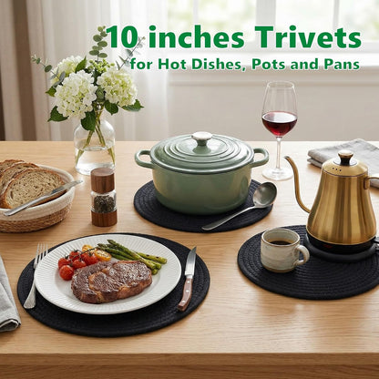 Large Trivets for Hot Dishes, Pots and Pans, Hot Pads 10 Inches 6 Pcs, Pot Holders for Kitchen, Heat Resistant Mats Protect Countertops, Kitchen Essentials Farmhouse Decor (Mix Brown)
