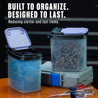 Buddeez Multi-Purpose Hardware Storage Bins Bits and Bolts Small Storage Containers, Hardware Organizers, Clear Containers With Blue Stackable Lids, Bolt and Screw Organizer (1 Quart - 8 Pack)