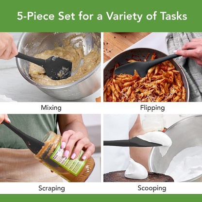 Tovolo Flex Core 5 Piece Silicone Spatula Set Heat Resistant All Silicone Utensils Include Non Stick Spatula Spoonula Jar Scraper, Dishwasher Safe BPA Free Spatulas for Baking Mixing, White