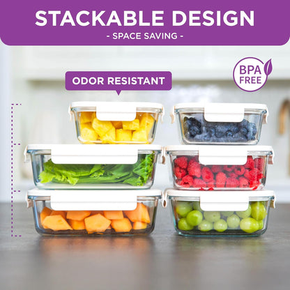 HOLDN’ STORAGE Vacuum Food Storage Containers, Set of 8 Glass Containers & Electronic Pump - Keep Food Fresh Longer, BPA-Free Glass, Leak-Proof, Ideal for Meal Prep, Marinating