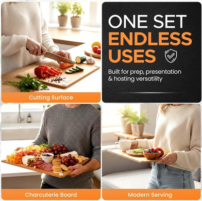 Earth's Dreams Composite Wood Cutting Board Set of 3 – Built In Juice Groove, Dishwasher Safe,Cutting Boards for Kitchen – Large, Medium & Small Non-Slip Wood Charcuterie & Chopping Boards (Tan/Black)