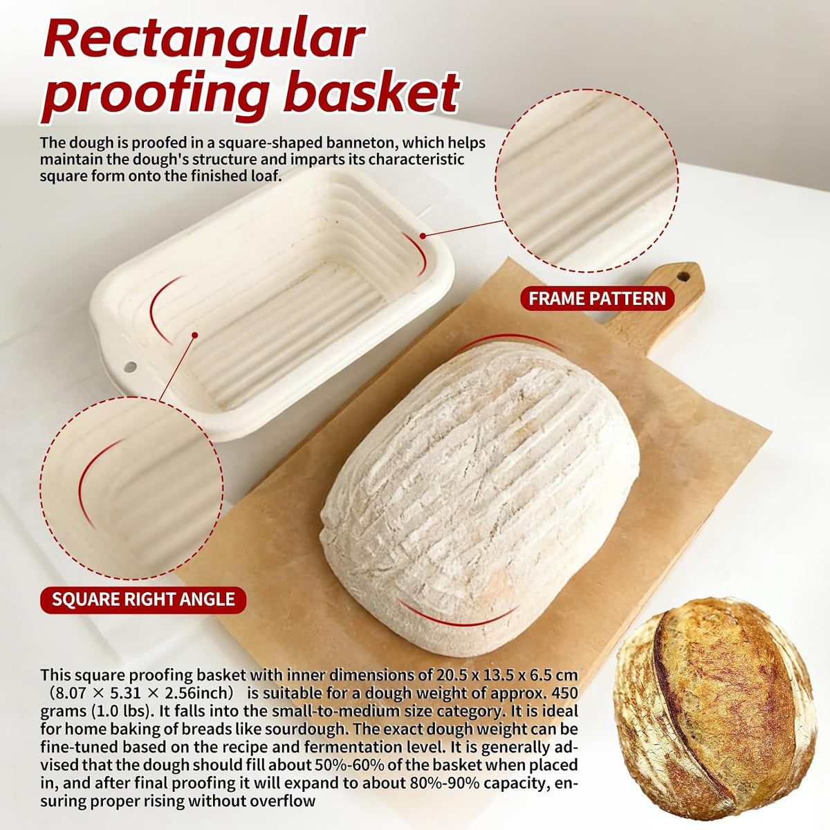 2-Pack 8 Inch Rectangular Bread Proofing Basket Set