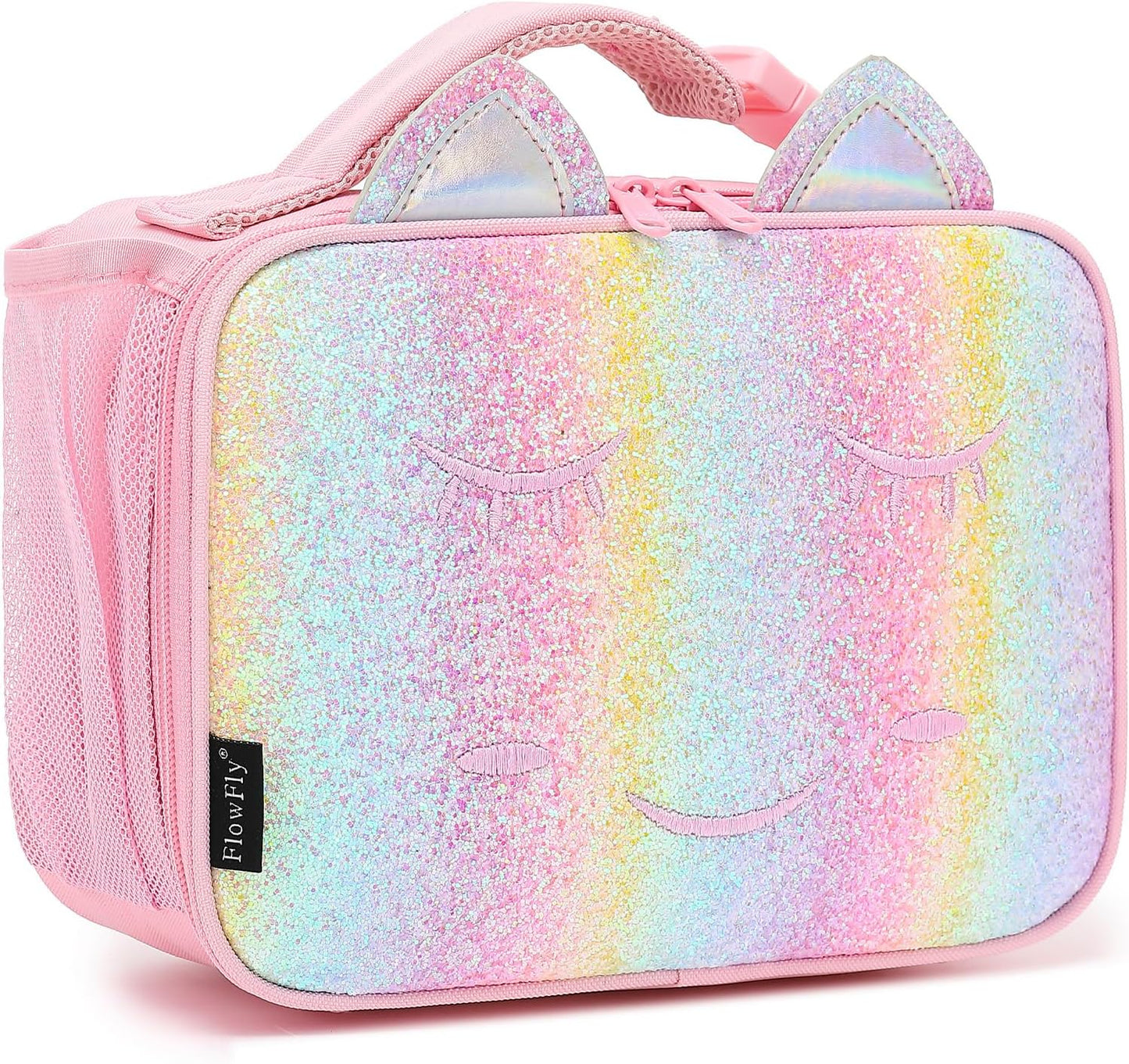 FlowFly Kids Lunch box Insulated Soft Bag Mini Cooler Back to School Thermal Meal Tote Kit for Girls, Boys, Black