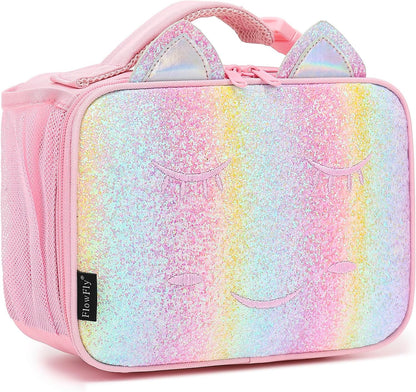 FlowFly Kids Lunch box Insulated Soft Bag Mini Cooler Back to School Thermal Meal Tote Kit for Girls, Boys, Black