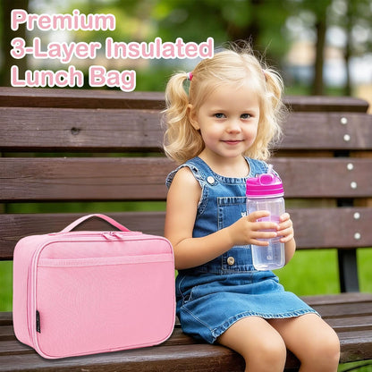 FlowFly Kids Lunch box Insulated Soft Bag Mini Cooler Back to School Thermal Meal Tote Kit for Girls, Boys, Black