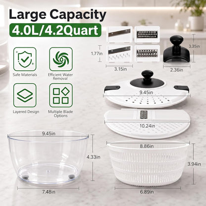 4.2 Quarts Salad Spinner & Mandoline Slicer Set with 5 Blades
