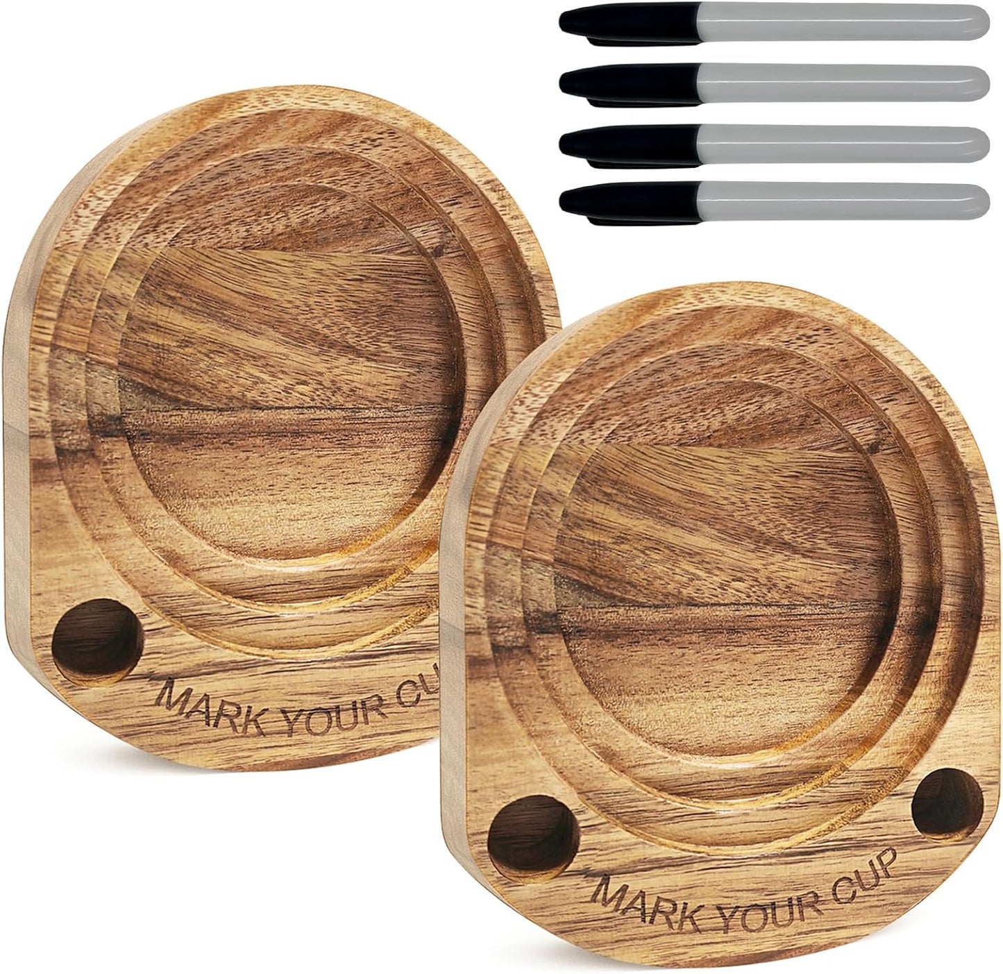 Party Cup Holder with Marker Slot, Acacia Wood Bathroom Cup Dispenser Mark Your Cup and Drink Up, Hosting Essential to Prevent Mix-Ups & Mark Your Cup for Birthdays, BBQs, Holiday Events