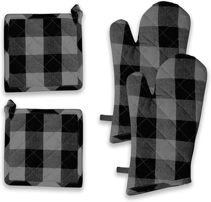 Oven Mitt (7"x13") & Pot Holder (8"x8") 100% Cotton Set of Heat Resistant Oven Gloves & Hot Pads for Gifts, BBQ, Cooking, Baking, Thanksgiving - Mustard Yellow