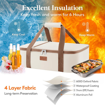 Lifewit Insulated Double Decker Casserole Carrier for Hot or Cold Food, Casserole Dish Carrying Case, Lasagna Holder for Potluck Parties, Picnic and Cookouts, Fits 9"x13" Baking Dish, Grey