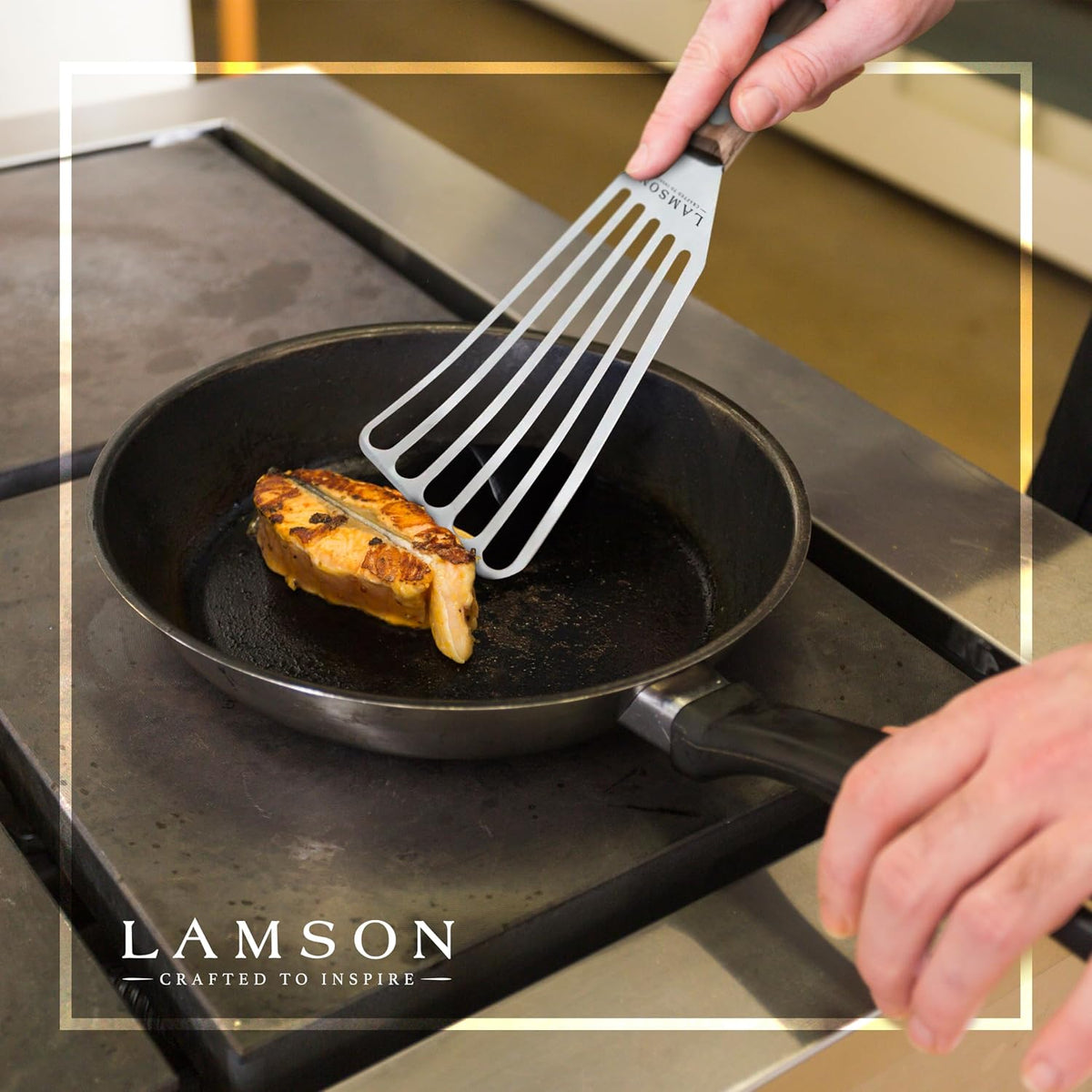 Lamson Fish Spatula, Slotted Metal Turner, 3 x 6 In, Right Hand | Ultra Durable composite handle, dishwasher safe; flexible stainless blade; a dedicated left-handed model is available