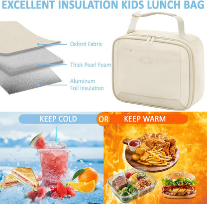 Lunch Box Kids Insulated Lunch Bag for Boys Girls Cute Reusable Lunch Tote Bag Waterproof Portable Thermal Lunch Box Kids for School Picnic Travel Black