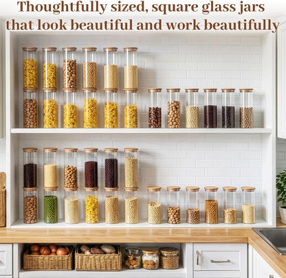 77L Glass Storage Containers with Lids [Multi-Size Set of 5], Airtight Glass Canisters for Kitchen & Pantry Organization, Clear Food Jars for Pasta, Cereal, Flour, Sugar, Coffee, Nuts & Snacks