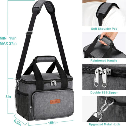 Tiblue Insulated Lunch Bag for Women/Men, Reusable Lunch Box for Office Work School Picnic,Leakproof Freezable Cooler Bag with Adjustable Shoulder Strap for Kid/Adult(Medium, Black & White Stripes)