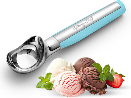 Spring Chef Heavy Duty Metal Ice Cream Scoop with Soft Grip Handle, Pink