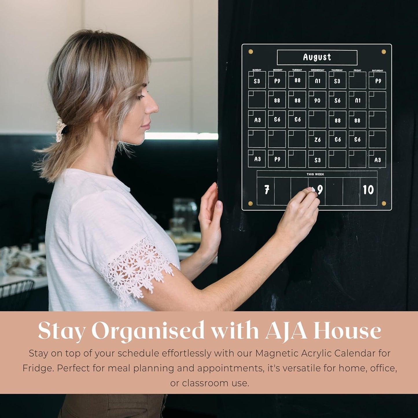 Acrylic Magnetic Calendar for Refrigerator - Clear Dry Erase for Fridge | with Monthly Grid and Weekly Planner Section | 15’’x17’’ Vertical Magnetic Fridge Calendar 2025 | with Gold Magnets