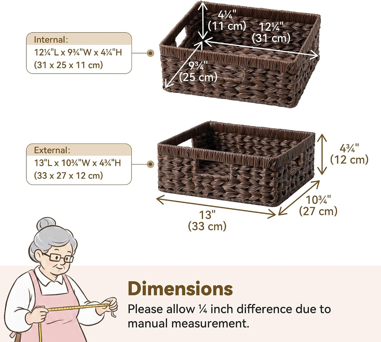 GRANNY SAYS Wicker Storage Baskets for Shelves, Water Hyacinth Basket with Scalloped Edge, Storage Wicker Baskets for Pantry, Large, 2-Pack