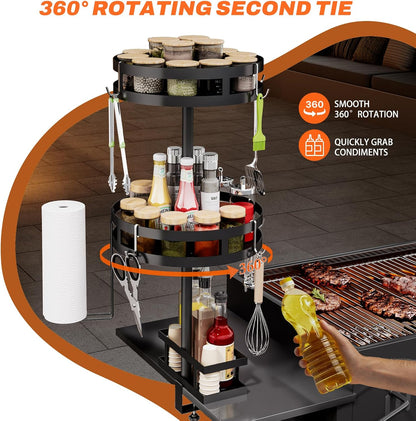 Griddle Caddy for Blackstone Griddle Accessories, BBQ Caddy with Paper Towel Holder, Rotating Condiment & Utensil Organizer, Outdoor Kitchen Accessories for Camping, RV, Patio & Tailgating