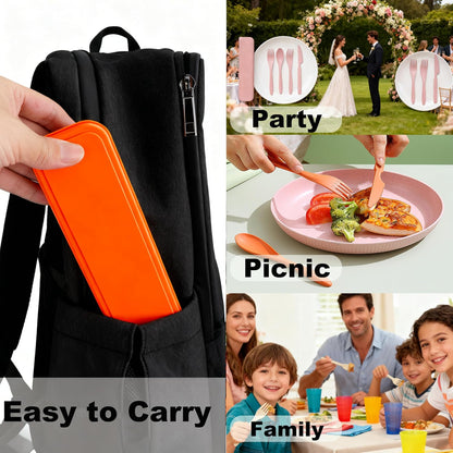 2 Pack Travel Utensils Set with Case, Wheat Straw Reusable Cutlery Set, Portable Spoon Knife Fork Tableware for Lunch Box, Picnic, Camping, Office, BPA Free for Adults Kids