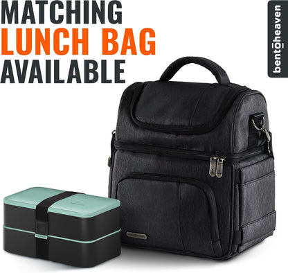 Bentoheaven Premium Bento Box Adult Lunch Box with Compartments for Women & Men, Set of Utensil & Chopsticks & Dip Container, Cute Japanese Kids Bento Lunch Box, Microwavable (Symph Onyx)