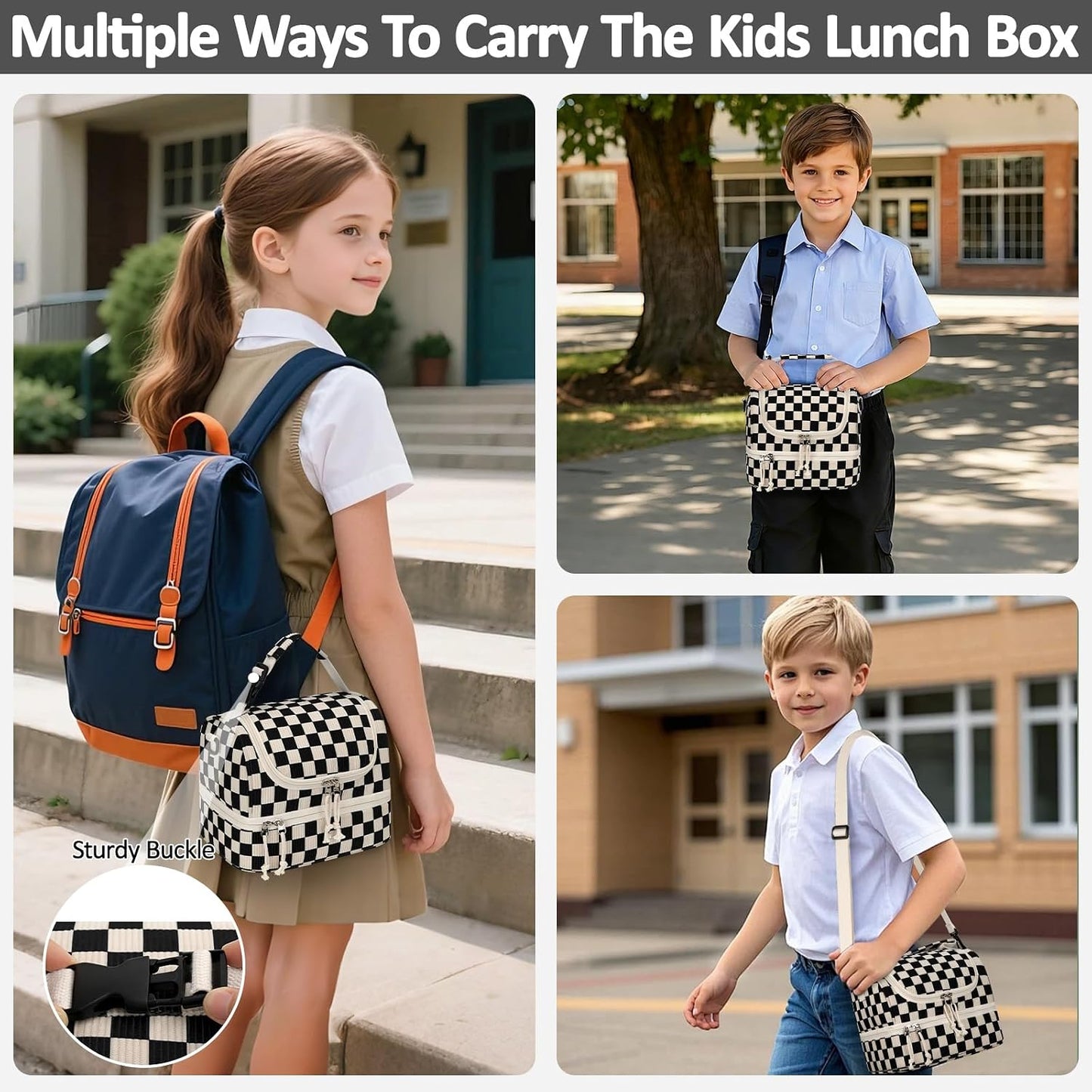 Vankor Corduroy Lunch Box Kids Insulated Lunch Bag Double Decker, Cute Leak-Proof Lunch Box for Boys Girls, Portable Cooler Lunch Bag Thermal Lunch Tote for School Picnic Travel, Light Blue