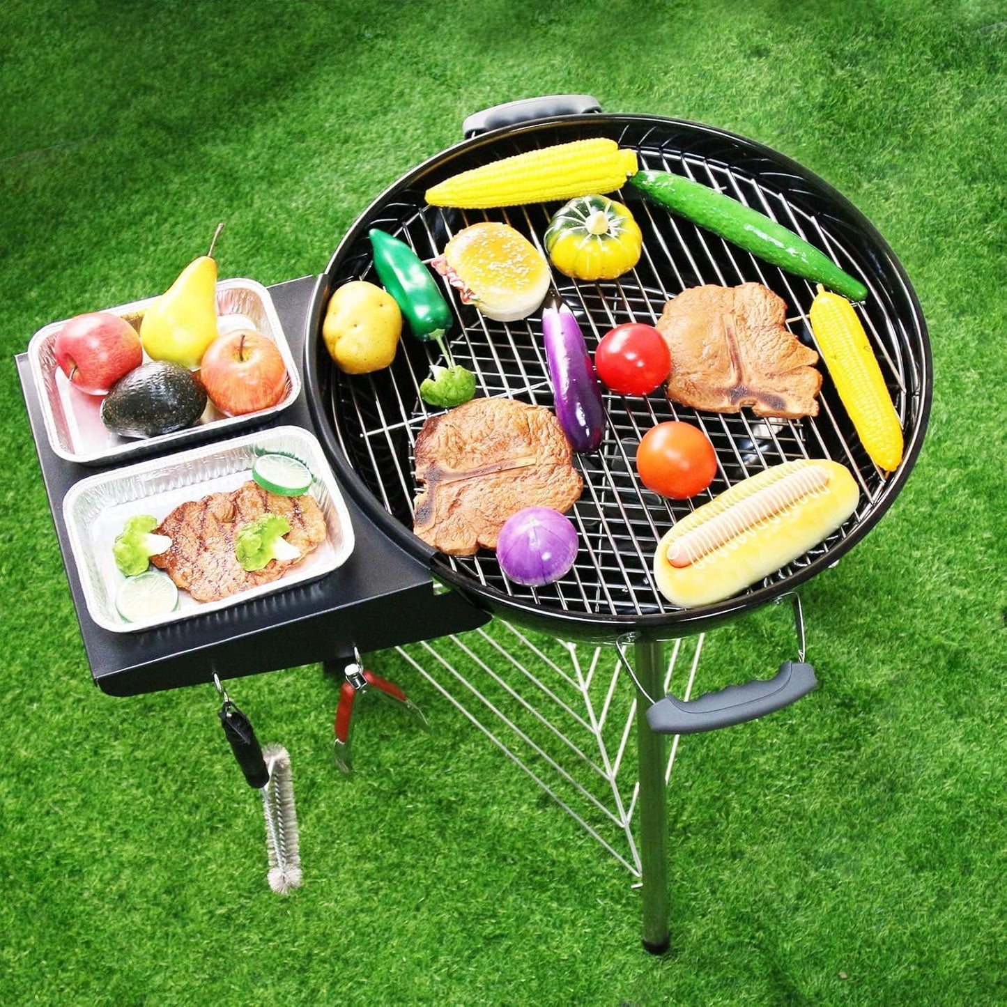 GRISUN Grill Table Shelf and Lid Holder for Weber Kettle Grills 22 Inches, Charcoal Grill Side Table Shelf and Slide a Side Lid Prop, Charcoal Grill Accessories for Weber, (Grill No Included)