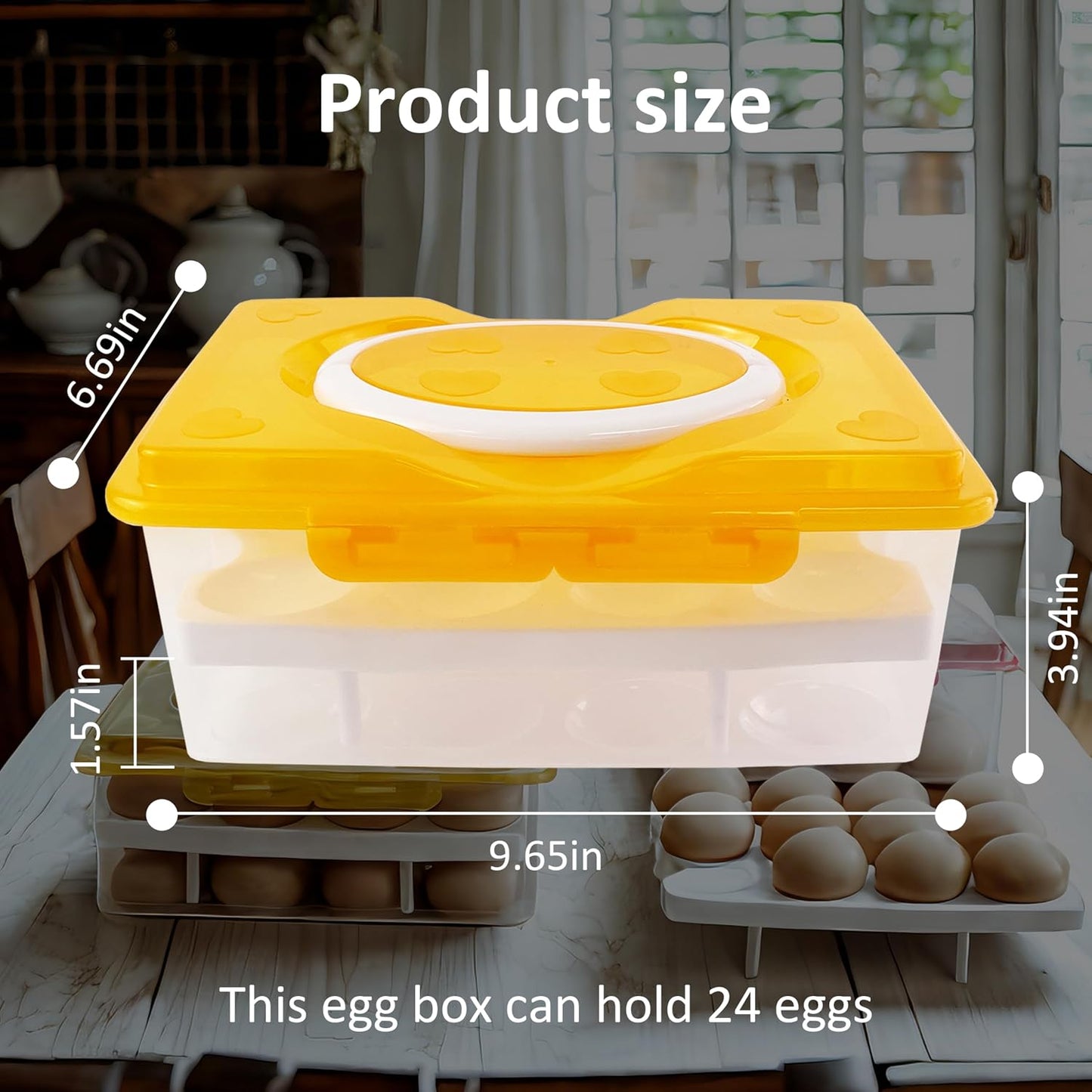 Ortable Large Capacity Double-layers Egg Storage Container Holds 24 Eggs Shatter-proof Non-slip Eggs Holder with Handle (Purple)