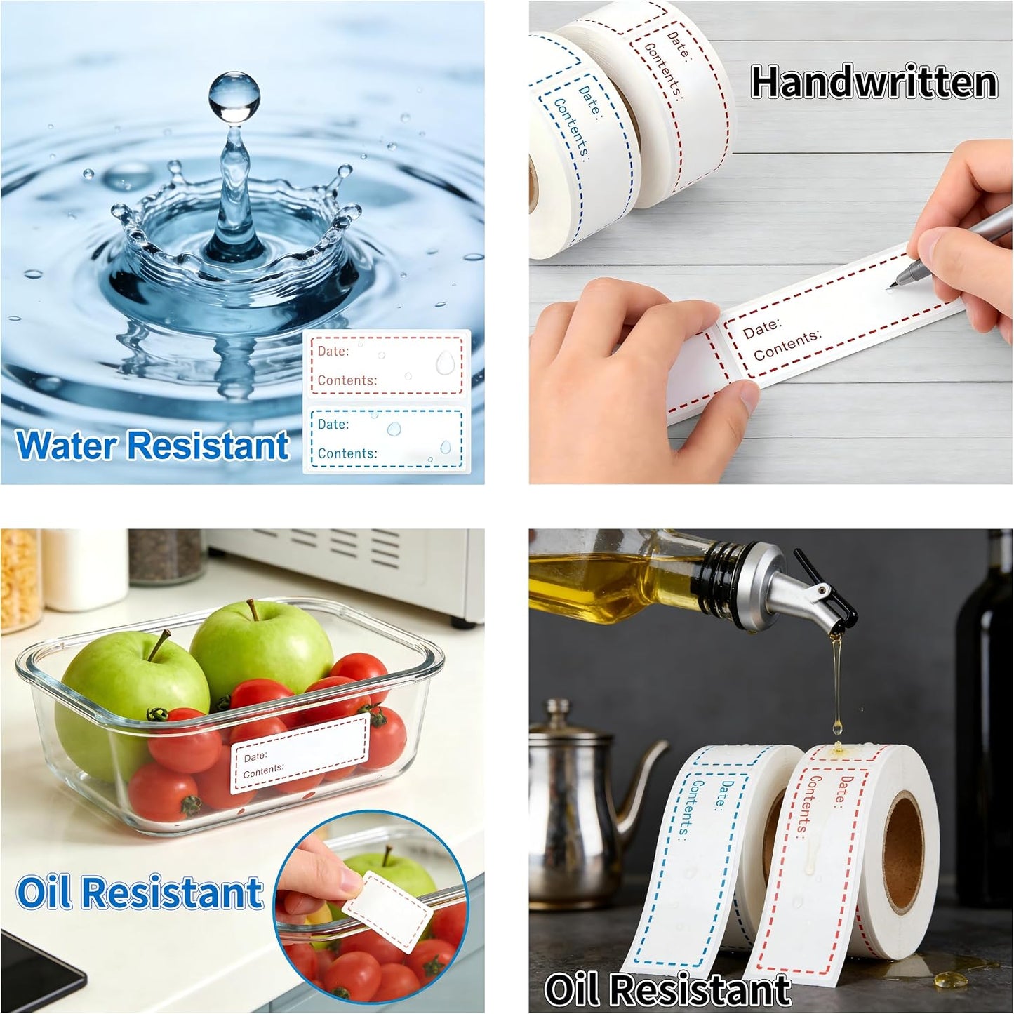 HUOJI 300pcs Removable Food Labels, 1'' x 3'' Date Stickers for Freezer, Refrigerator Food Containers, No Residue(2 Rolls, 2 Colors)