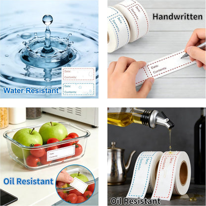 HUOJI 300pcs Removable Food Labels, 1'' x 3'' Date Stickers for Freezer, Refrigerator Food Containers, No Residue(2 Rolls, 2 Colors)