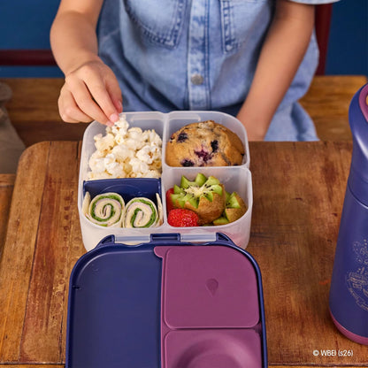 b.box Mini Lunch Box 2-Pack, Leak Proof Bento Box for Kids, 3 Compartment Snack Containers Ages 3+, Lunchbox for Daycare + School, Dishwasher Safe, BPA-Free, PFAS-Free, 4.25 Cup - Blue + Green