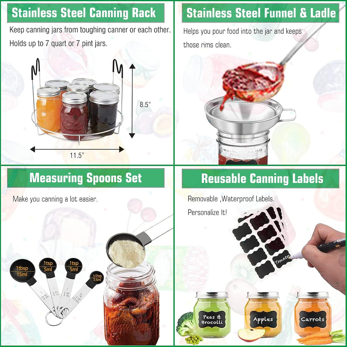 LEONICE Canning Supplies Starter Kit with Rack, Canner Essential Tools