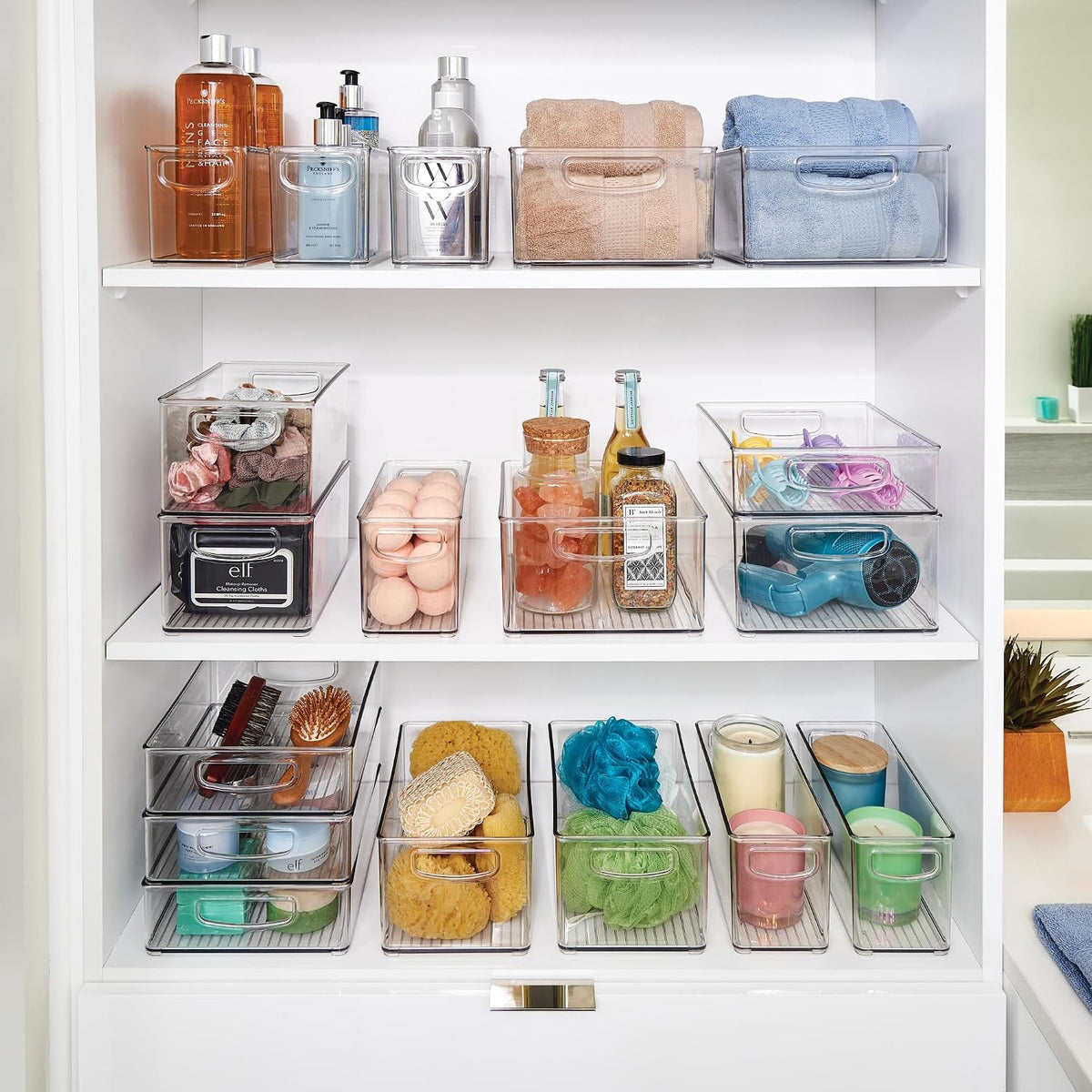 iDesign Plastic Stackable Pantry Bin, Set of 2, Clear | Storage Bin with Handles, For Cabinets or Fridge