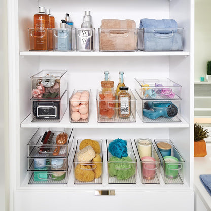 iDesign Plastic Stackable Pantry Bin, Set of 2, Clear | Storage Bin with Handles, For Cabinets or Fridge