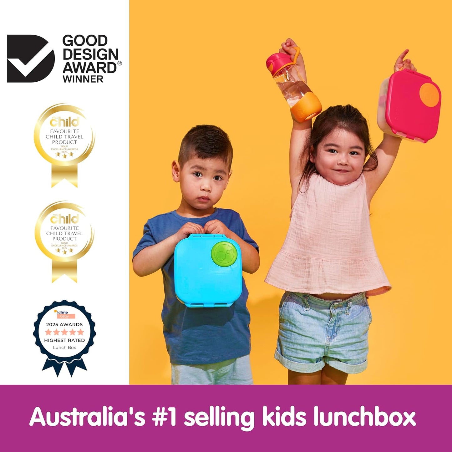 b.box Mini Lunch Box 2-Pack, Leak Proof Bento Box for Kids, 3 Compartment Snack Containers Ages 3+, Lunchbox for Daycare + School, Dishwasher Safe, BPA-Free, PFAS-Free, 4.25 Cup - Blue + Green