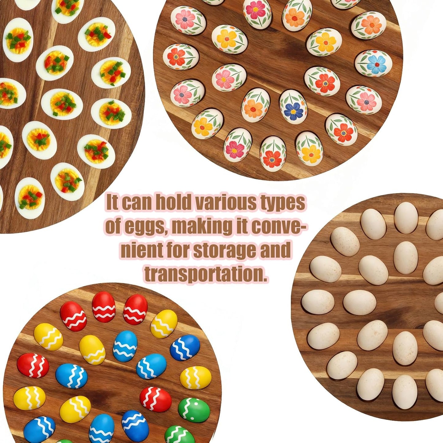 Deviled Egg Containers with Lid, 24 Holes Wooden Deviled Egg Platter Serving Tray Food Dish Containing Holder for Easter Christmas Home Kitchens Carrier Supply