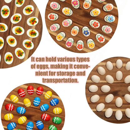 Deviled Egg Containers with Lid, 24 Holes Wooden Deviled Egg Platter Serving Tray Food Dish Containing Holder for Easter Christmas Home Kitchens Carrier Supply