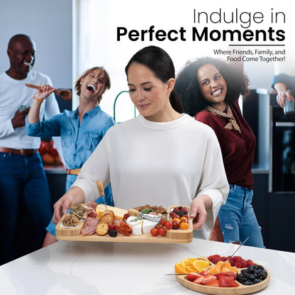 Bambüsi Charcuterie Boards - Large Bamboo Charcuterie Board Set with Knives Serving Accessories, Cheese Tray - House Warming Gifts New Home, Wedding Gift, Bridal Shower Gifts, Birthday Gifts Women Men