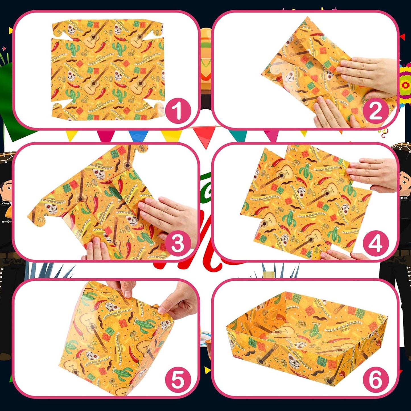 Harloon 36 Pack Mexican Nacho Trays 5 lb Extra Large Mexican Paper Food Trays Fiesta Disposable Cardboard Serving Boats for Cinco De Mayo Taco Fries Snacks Birthday Party Supplies(Floral)