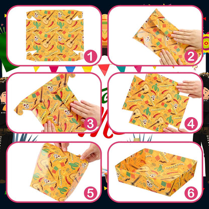 Harloon 36 Pack Mexican Nacho Trays 5 lb Extra Large Mexican Paper Food Trays Fiesta Disposable Cardboard Serving Boats for Cinco De Mayo Taco Fries Snacks Birthday Party Supplies(Floral)