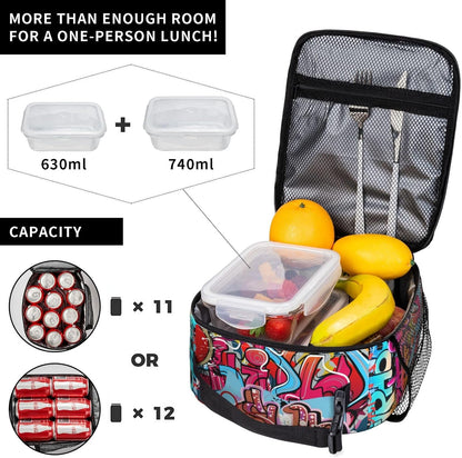 Black Cat Reusable Lunch Box Food Bag Insulated Lunch Bag for Teenage Boys Girls School Beach