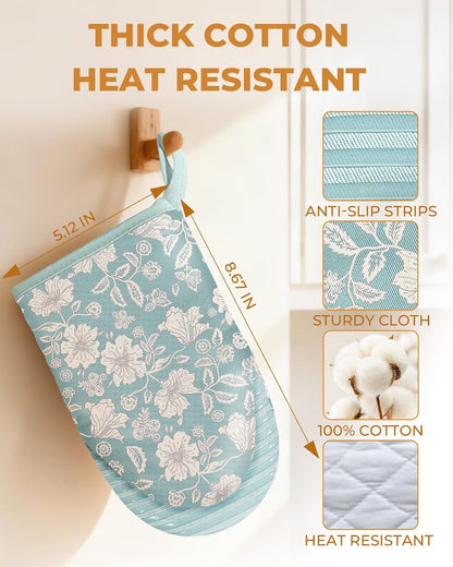 100% Thick Cotton Mini Oven Mitts Silicone Grip Lemon & Birds