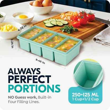 Silicone Freezer Trays with Lids, 2 Cup & 1 Cup & 1/2 Cup Soup Freezer Container Molds for Freezer - Leakproof, Dishwasher, Oven Safe, Ideal for Frozen Broth, Leftovers & Meal Prep, BPA Free 3 Pack