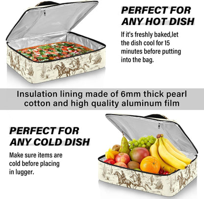 Casserole Carrier Insulated American Wild Western Desert Cowboy Dish 9x13 with Lid Party Travel Warmer Bag for Hot or Cold Food Lasagna Pizza Holder Tote